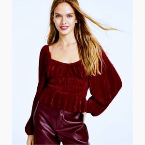 Womens Merlot Smocked Peasant Top Sz Small